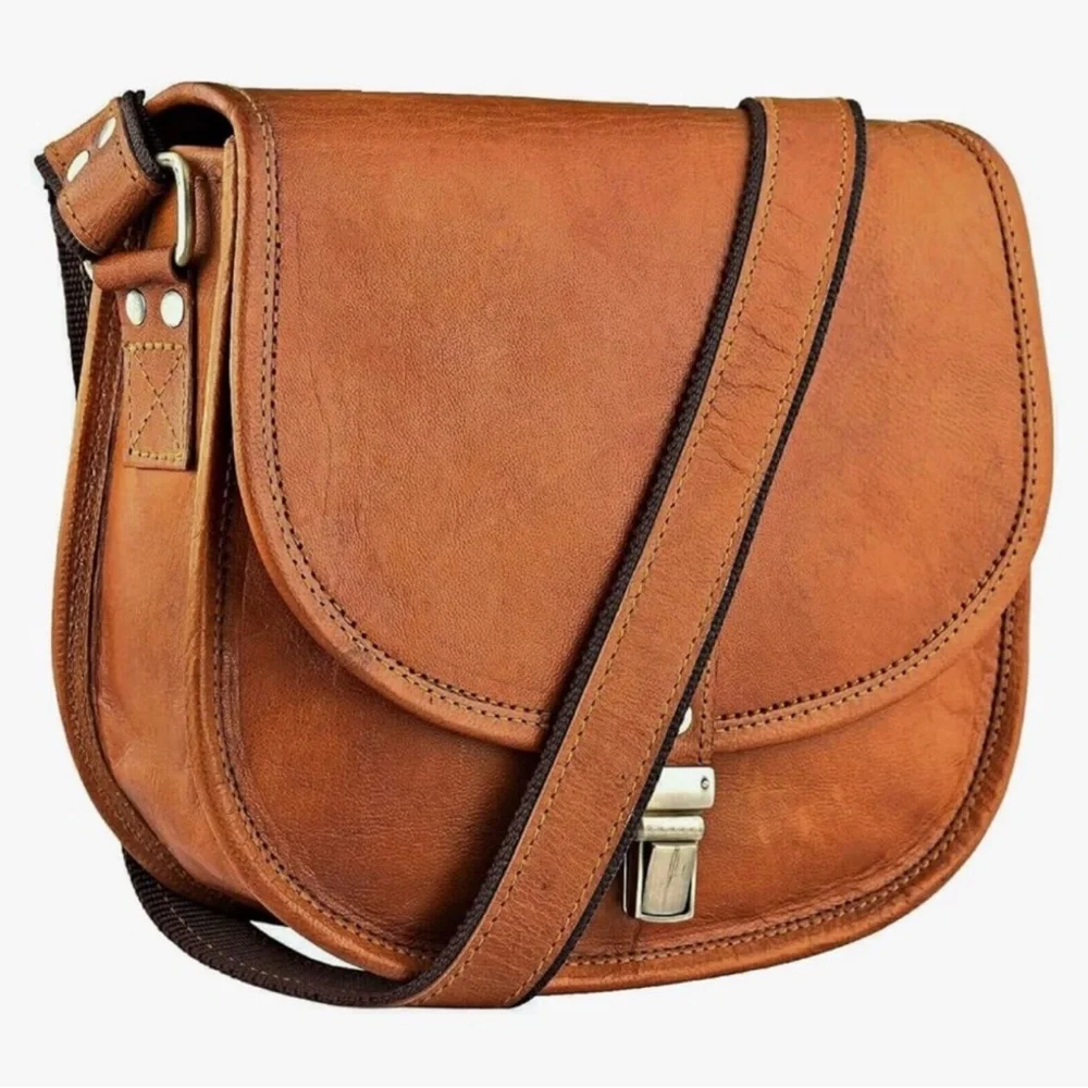 Tan Leather Crossbody Saddle Bag - Classic Women's Crossbody